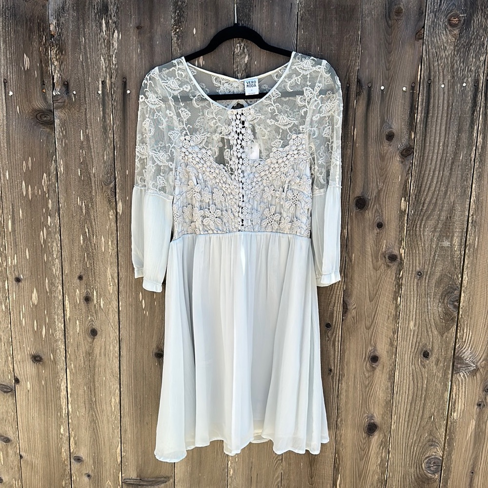 Vero Moda (purchased from ASOS) light blue-gray lace and chiffon dress (M).